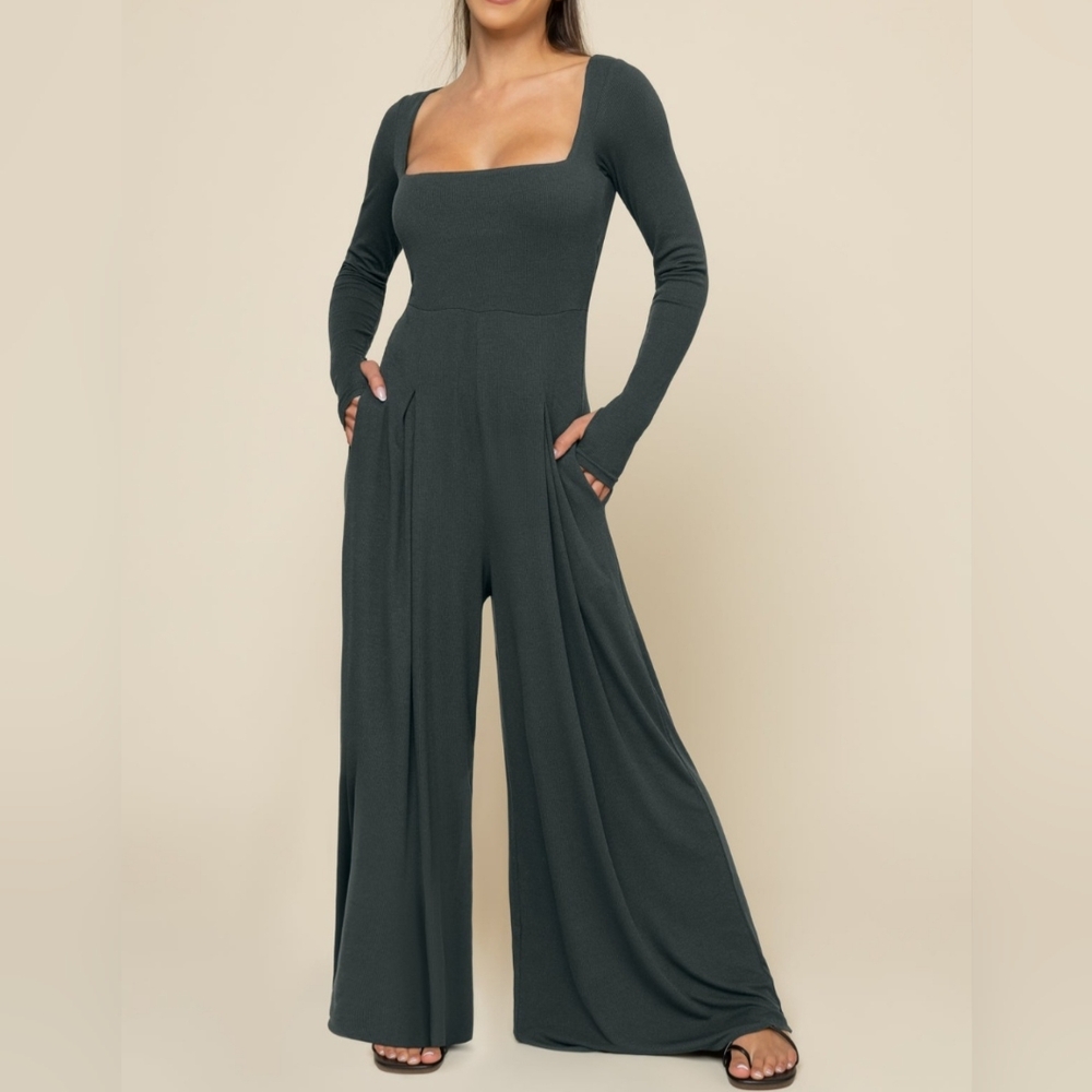 Popflex Active Go With The Flow Long Sleeve Jumpsuit Deep Forest Medium Petite